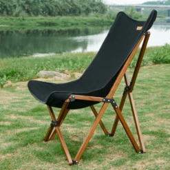 Hewolf Foldable Wooden Chair - Large -Camping And Hiking HW J2058BIG BLK 03