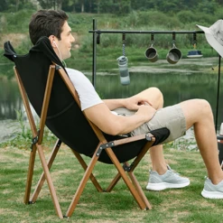 Hewolf Foldable Wooden Chair - Large -Camping And Hiking HW J2058BIG BLK 04