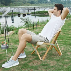 Hewolf Foldable Wooden Chair - Small -Camping And Hiking HW J2058S KHA 03