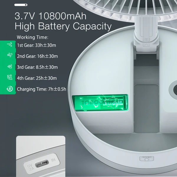 P10 Folding Retractable Camping Fan - Black 12 P10 Folding Retractable Camping Fan - Black - Image 10