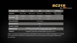 Fenix BC21R USB Rechargable Bicycle Light 880 Lumens 29 Fenix BC21R USB Rechargable Bicycle Light 880 Lumens -Camping And Hiking Runtime chart BC21R 59457.1472653731