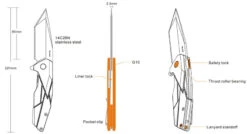 Ruike P138-B Black Liner Lock G10 Folding Knife -Camping And Hiking diagram of p138 1